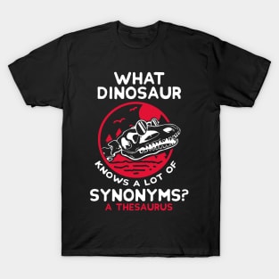 What dinosaur knows a lot of synonyms?  A thesaurus T-Shirt